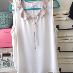 LC Laura Conrad Sleeveless Round Neck Bow Tie Collared Blouse XL